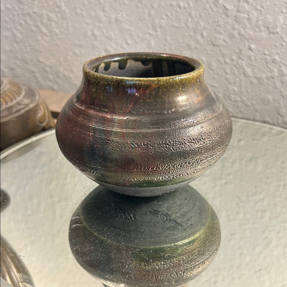 Handcrafted Iridescent Raku Pottery Vase - Multicolor